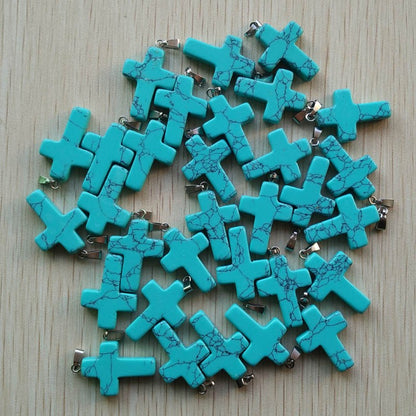 Wholesale 50pcs/lot Fashion Hot Sell Natural Stone Mixed Color Assort Cross Pendants Charms Fit Necklaces Jewelry Making