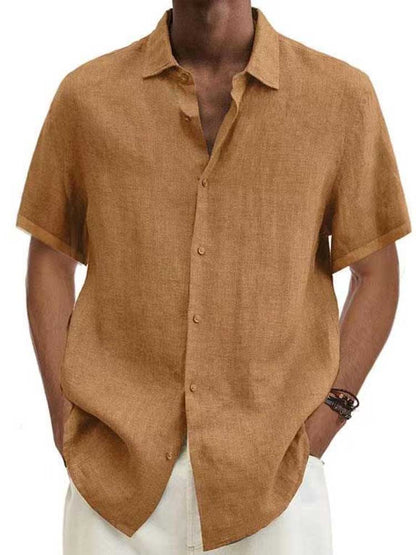 Cotton Linen Blouse Summer Men Turn Down Collar Short Sleeve Button Loose Blouse Tops Oversized S-5XL SZE-ST22092