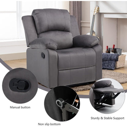 Manual Recliner Chair, Soft Fabric Overstuffed Recliner Single Sofa Chair for Living Room Bedroom, Heavy Duty and Safety