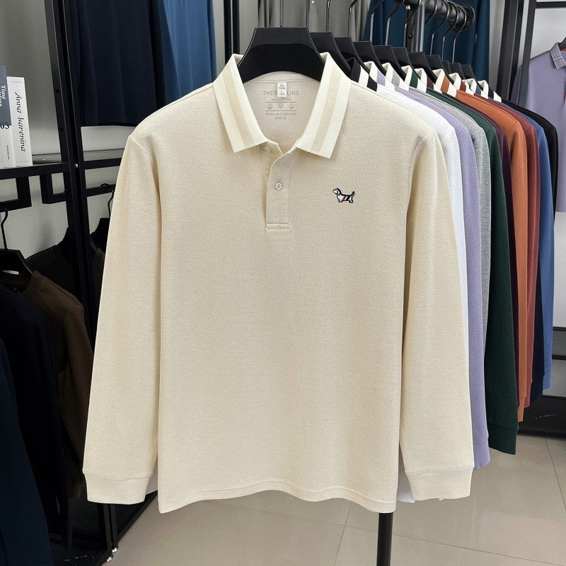 Men's 100% Cotton Original Design Printed Long Sleeved Polo Shirt Spring Autumn Simple Fashion Business Lapel T-shirt Men's Wear