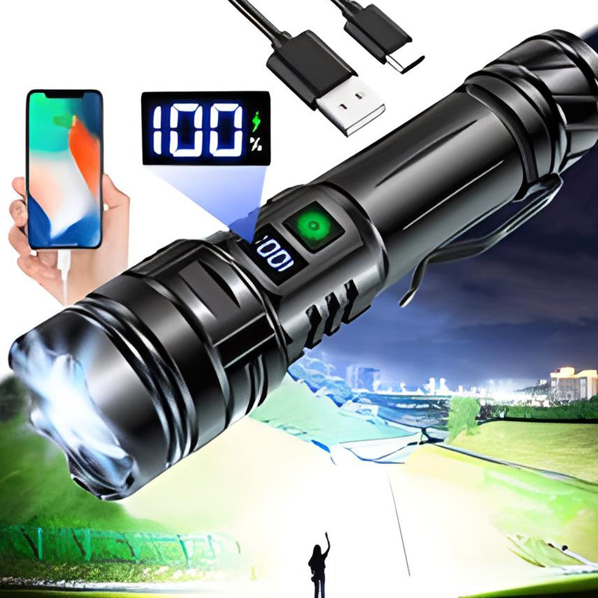 2025 Powerful LED Flashlight Super Bright Rechargeable Lamp Portable Ultra Power Torch Outdoor Emergency Camping Lantern
