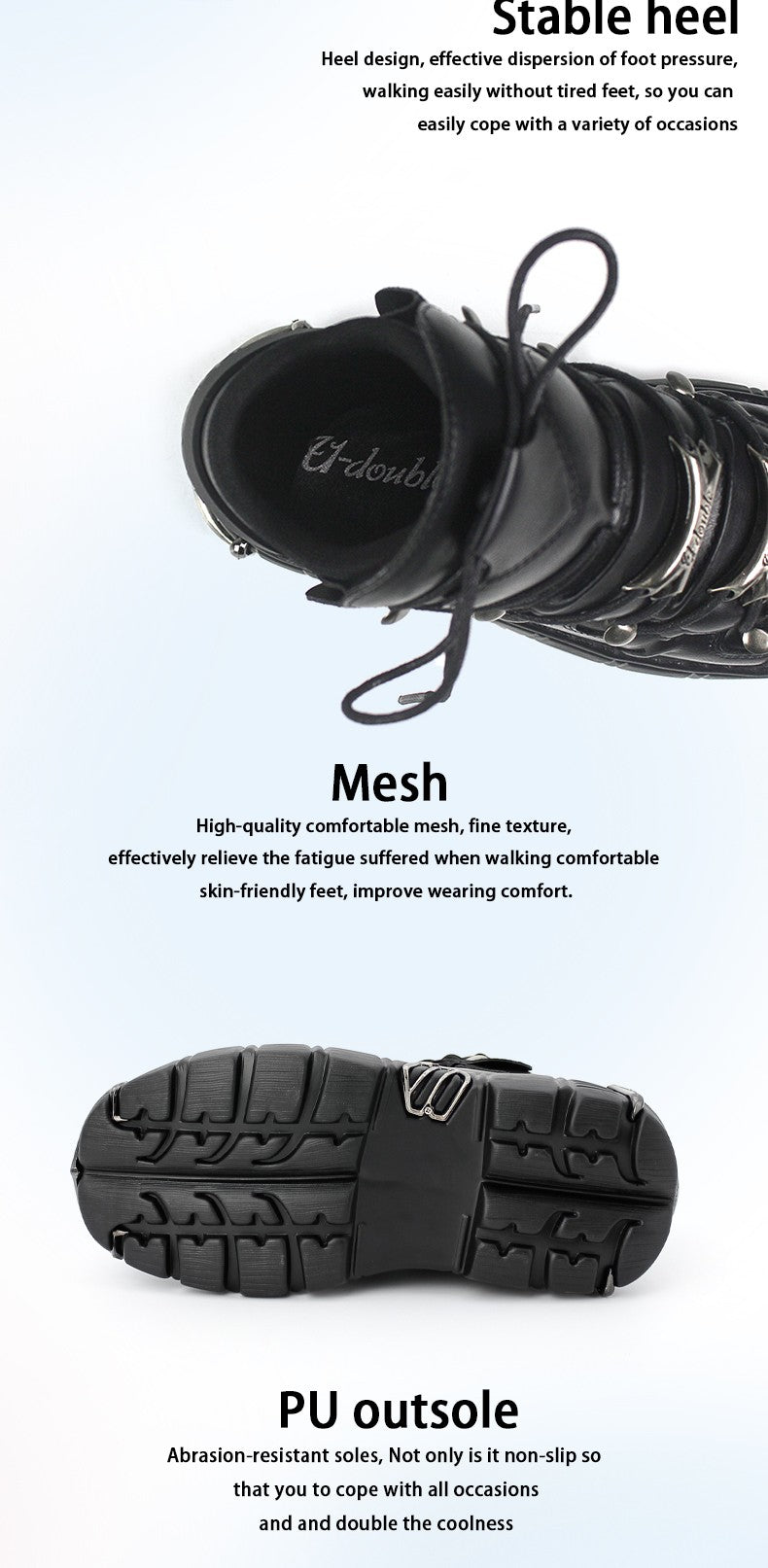 2025 New Brand Punk Style Women Shoes Lace-up heel height 6CM Platform Shoes Woman Rock Boots Metal Decor Woman Sneakers