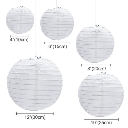 30Pcs/set White Paper Lanterns Chinese Hanging Round Lantern Lamp for Wedding Anniversary Birthday Party Decoration Christmas