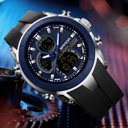 SANDA Mens Watches Countdown Waterproof Alarm Clock Wristwatch Multifunctional Luminous Men Quartz Digital Watch Alarm Clock