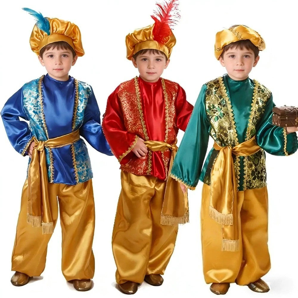 Boys India Arab Aladdin Cosplay Lamp genie costume Masquerade Party Halloween Carnival Party Costumes Arabian Prince Costume
