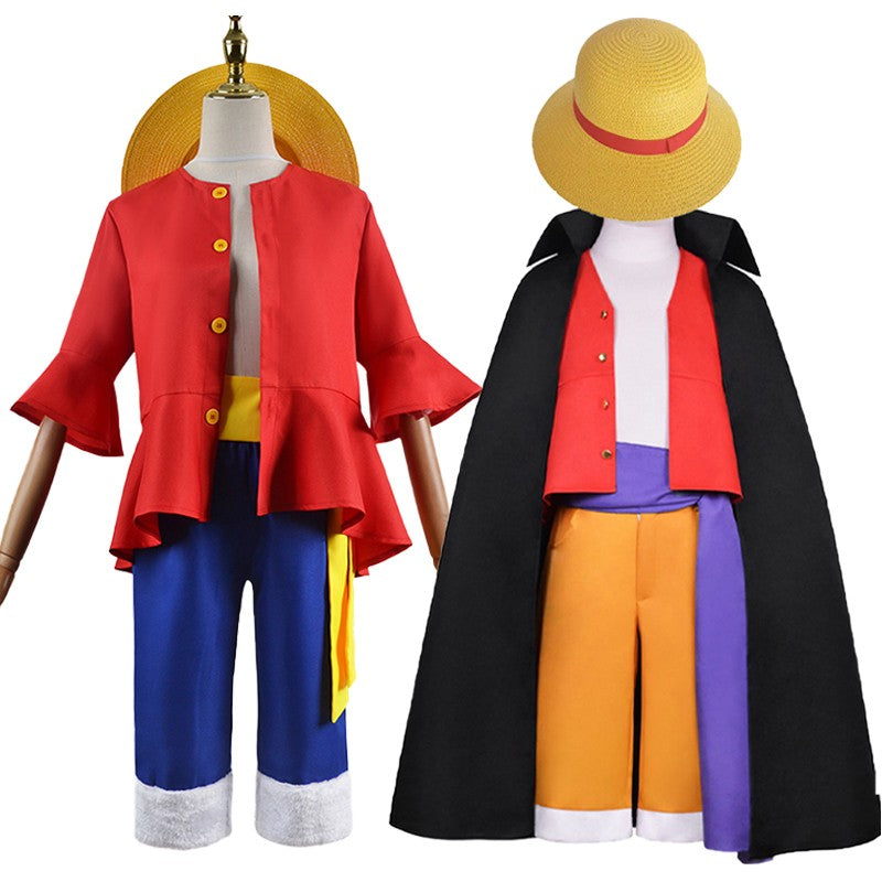 Anime Piece Pirate Luffy Cosplay Costumes Monkey D Sun God Two Years Later Cos Adult Kids Carnival Party Red Top Pants Suits Hat