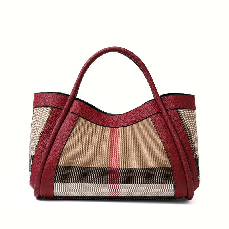 Aidrani  2025 New retro checkered women's handbag, large capacity luxury bag, canvas genuine leather bag