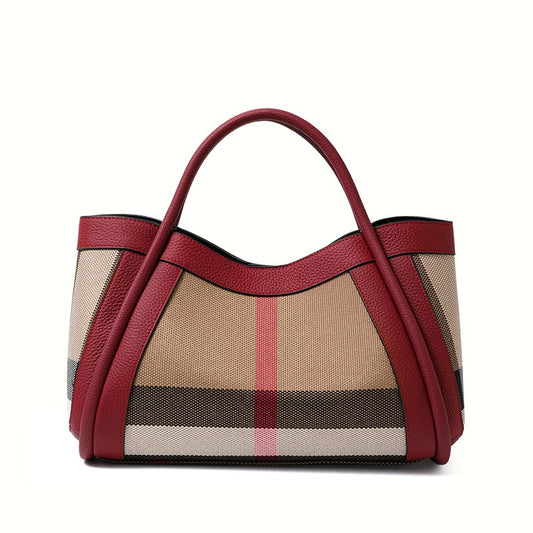 Aidrani  2025 New retro checkered women's handbag, large capacity luxury bag, canvas genuine leather bag