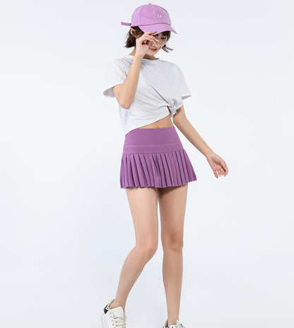 fashionable summer sports shorts women's pleated skirt anti glare short skirt running outdoor fitness breathable tennis skirt