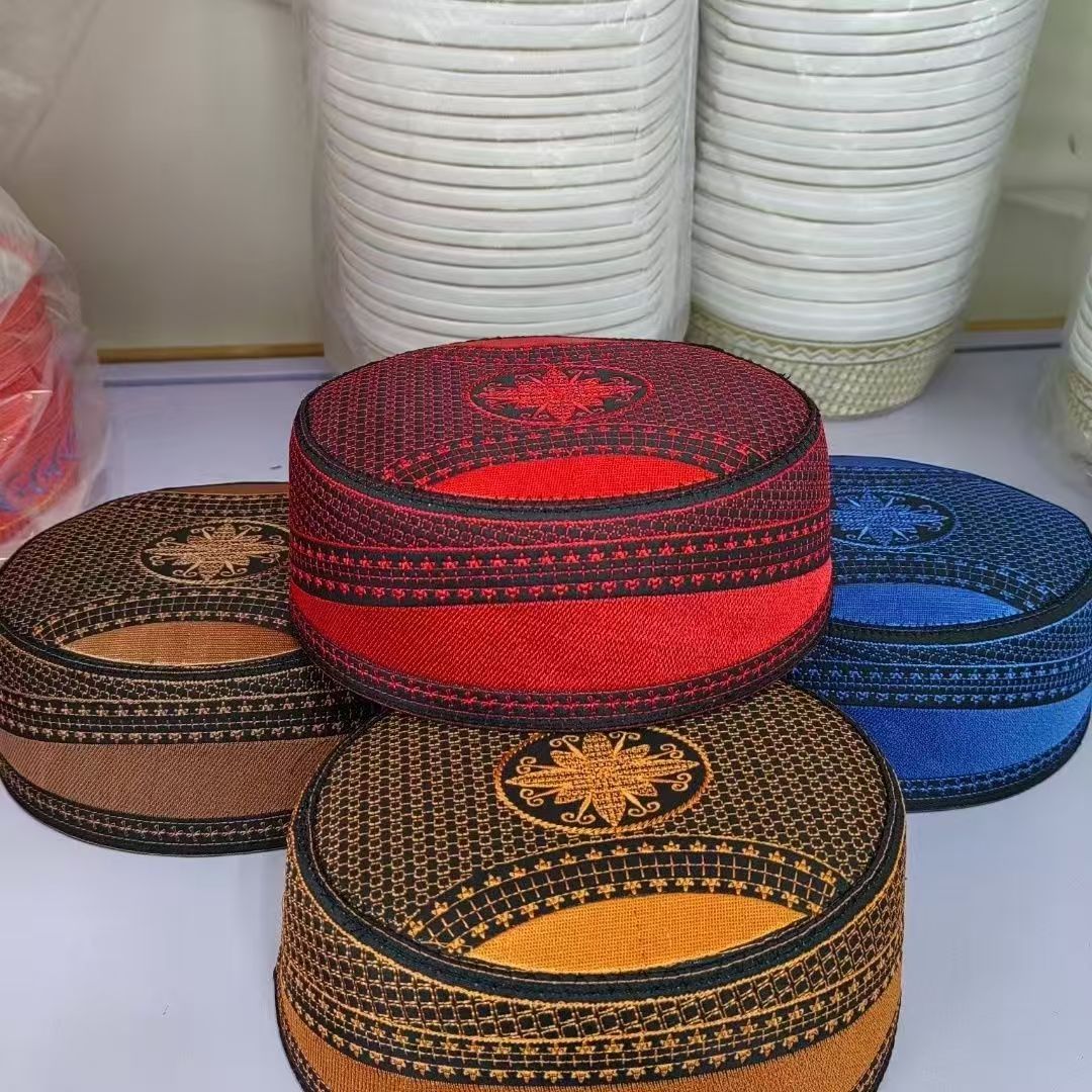 Muslim Wedding Hats Men Embroidered Flat Tops Eid Ramadam Prayer Ethnic Cultural Islamic Hat Gift Bonnet Turky Blue Gold Caps