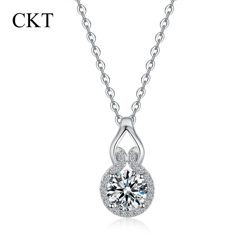 CKT Real Ouro Branco 18k 1ct D Color Moissanite Colar com Pingente de Diamante para Mulheres Platina Pt950 Clássica Abóbora Joias Finas
