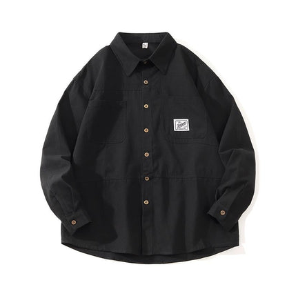 Gmiixder Men Cargo Long Sleeve Shirt Spring Autumn Hip Hop Jacket American Casual Retro Green Tough Man Workwear Shirt