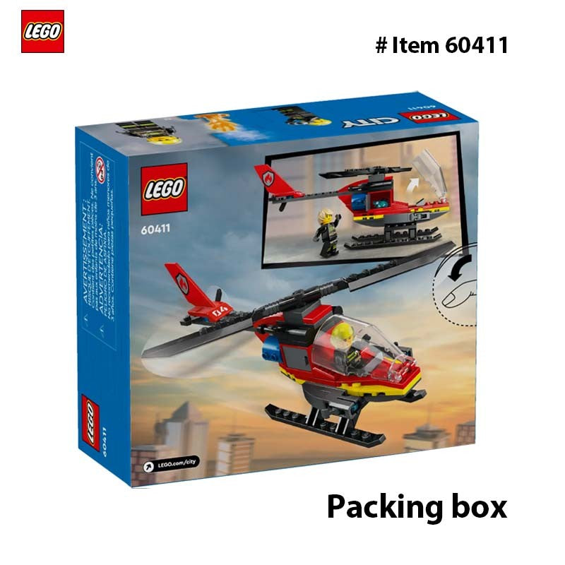 LEGO 60411 City Helicóptero de Resgate dos Bombeiros – Brinquedo de Construção – Jogo de Faz de Conta e Brinquedo de Aprendizagem para Crianças – com Minifigura de Bombeiro, 85 peças