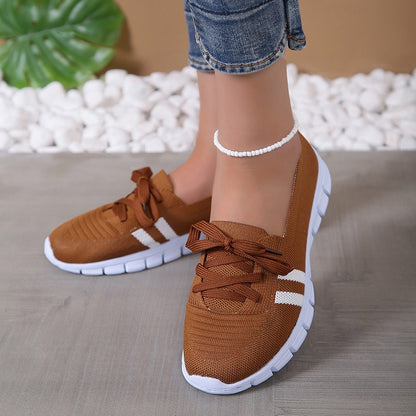 Fashion Striped Knitted Flats Women 2025 Summer Soft Sole Non Slip Walking Shoes Woman Plus Size 36-43 Low Heel Loafer Female