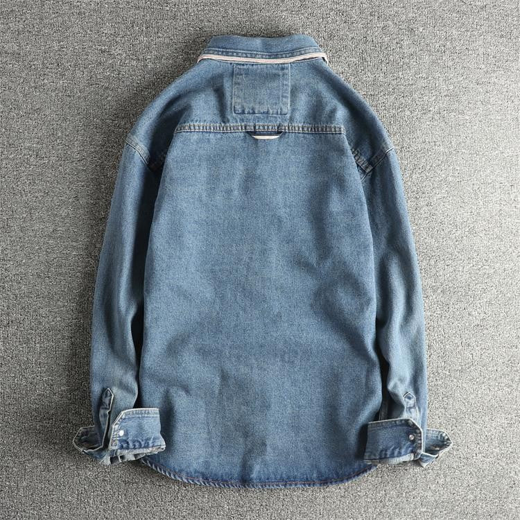 Autumn New American Retro Heavyweight Single Pocket Denim Cargo Shirt Men's Simple 100% Cotton Washed Casual Blouses Thin Jacket