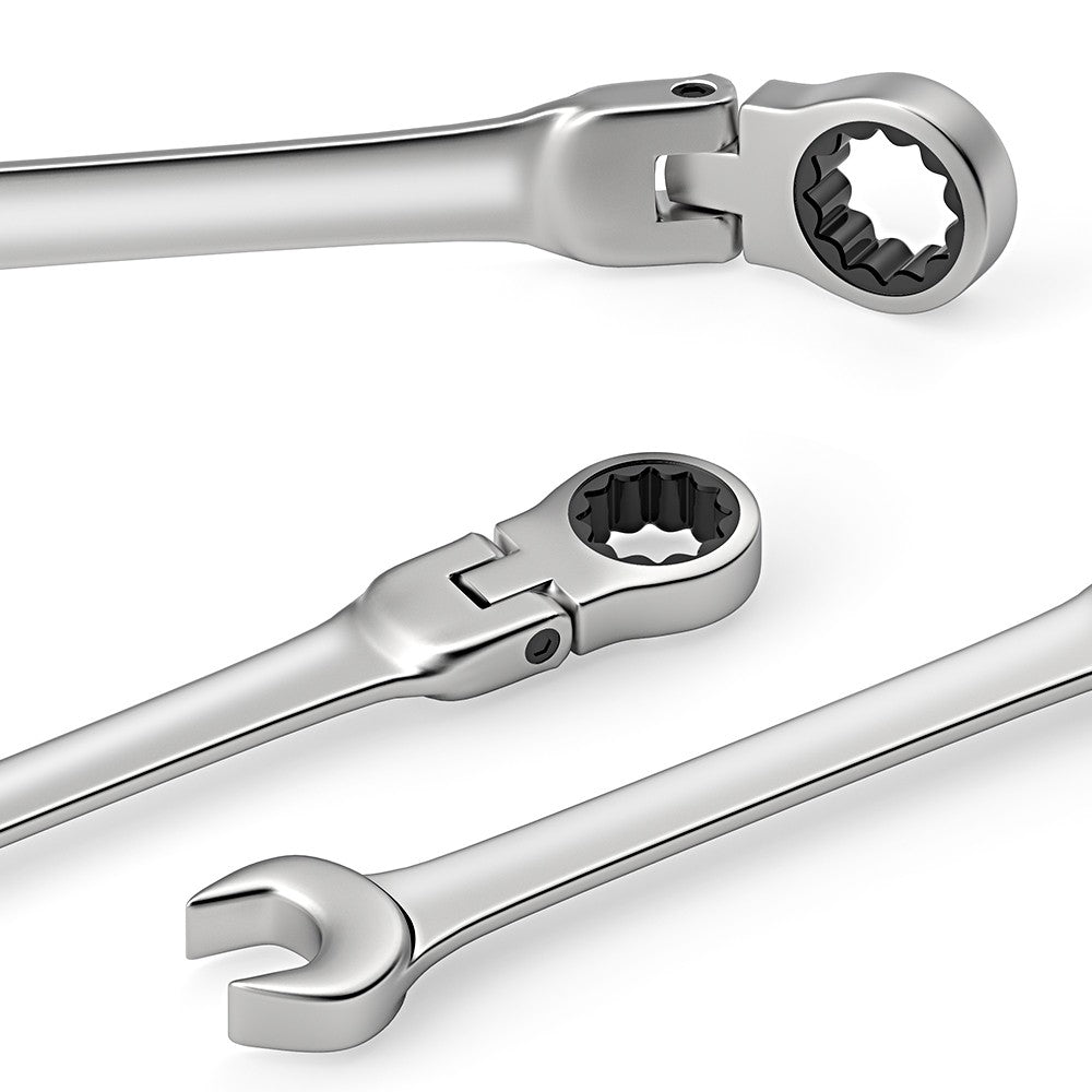 Ratchet Spanner Wrench Set 8-22mm Gear Ring Ratcheting Combination Wrench Kit Metric Flexible Head with Canvas Bag