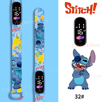 Disney Stitch Digital Kids' Watches Anime Figures LED Luminous Watch Touch Waterproof Electronic Sports Watch Kids Birthday Gift