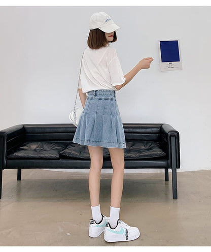 New Summer 2024 Plus Size Denim Skirt Women High Waist Pleated Large Size A Line Mini Jean Skirt Women Streetwear Saia Hot Sale