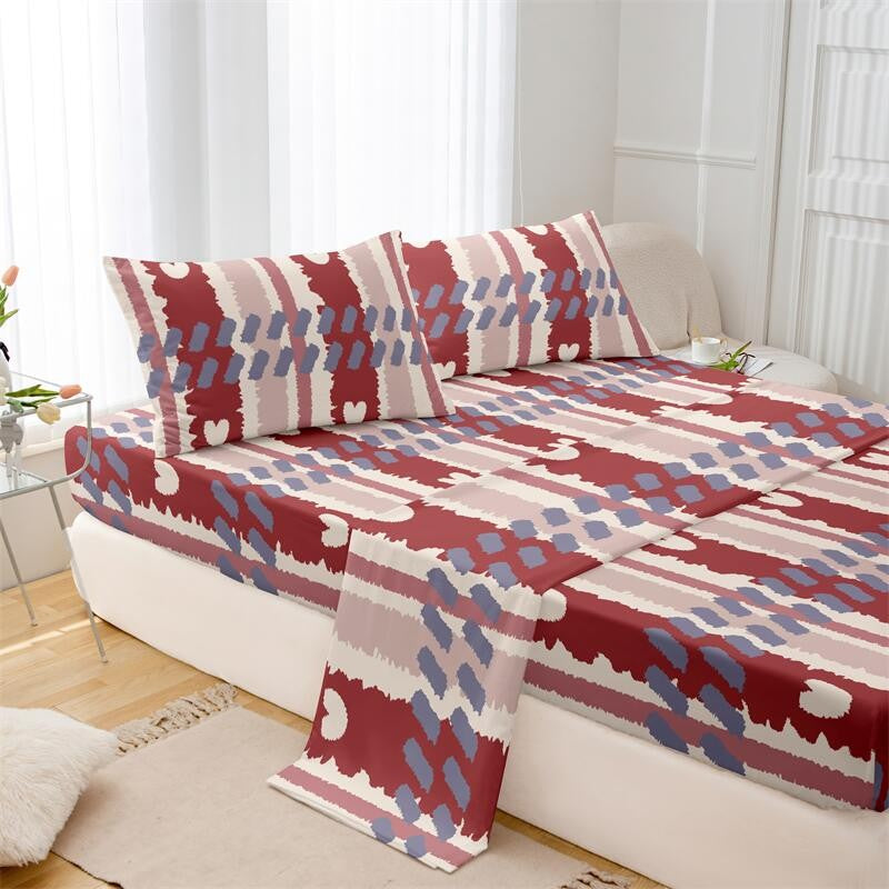 Love Theme Printed Brushed Queen Size Fitted sheet And Pillowcases Set Skin-friendly Bed Cover with Pillowcases For All Seasons