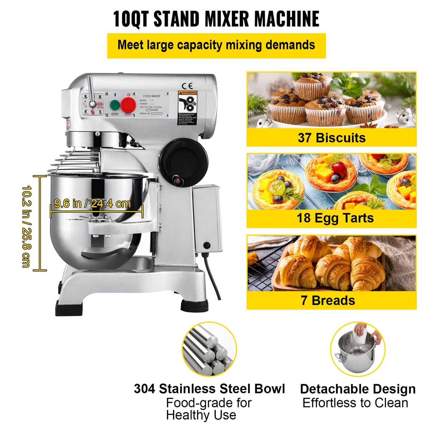SucceBuy 10-30L Máquina de Massa Elétrica Aço Inoxidável Batedeira Mixer Processador de Alimentos Liquidificador de Bancada Comercial para Creme e Ovo