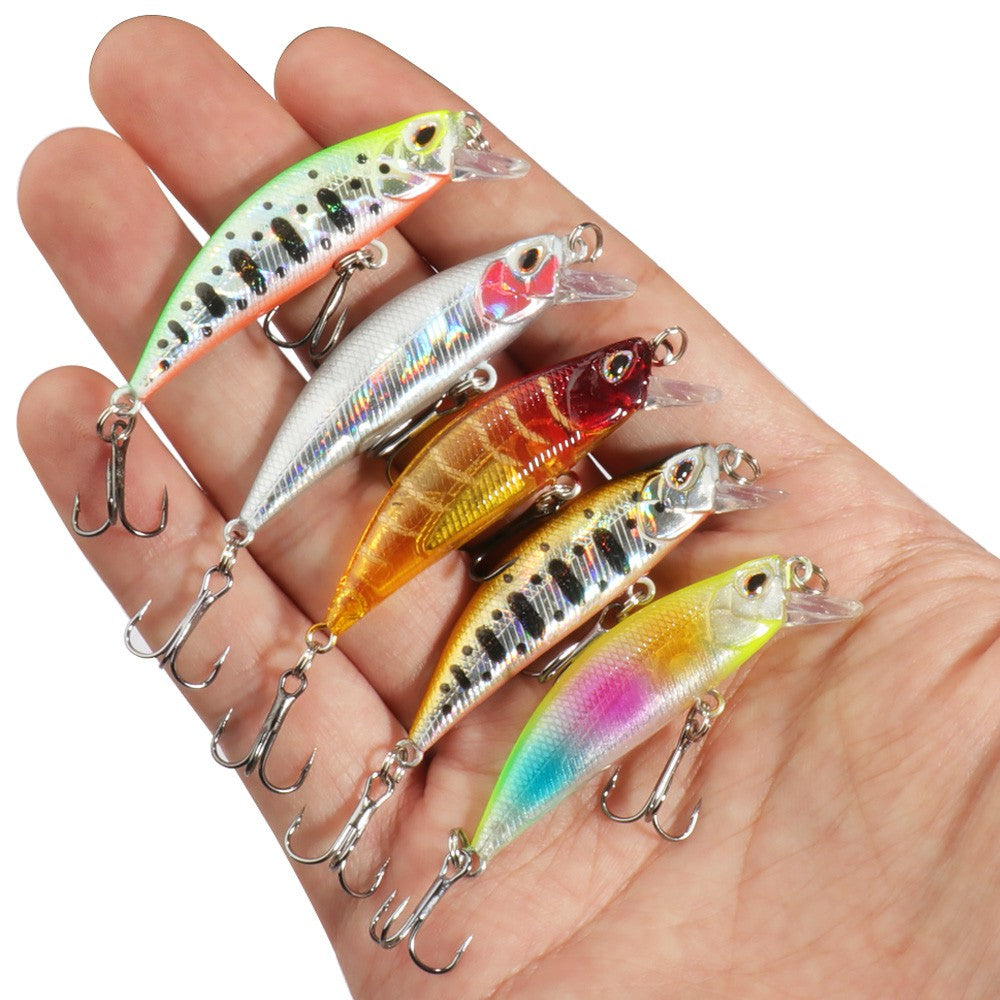 Kit de Iscas Artificiais 5 Peças: Minnow Afundante, Truta, Isca Artificial, Crankbait, Anzol para Baixo, Wobbler, Caixa de Equipamentos de Pesca, Jerkbait Flutuante