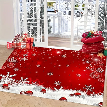VIKAMA Red Festive Christmas Carpet Snowflake Bedroom Bedside Live Room Carpet Large Area Rugs for Living Room Home Decor