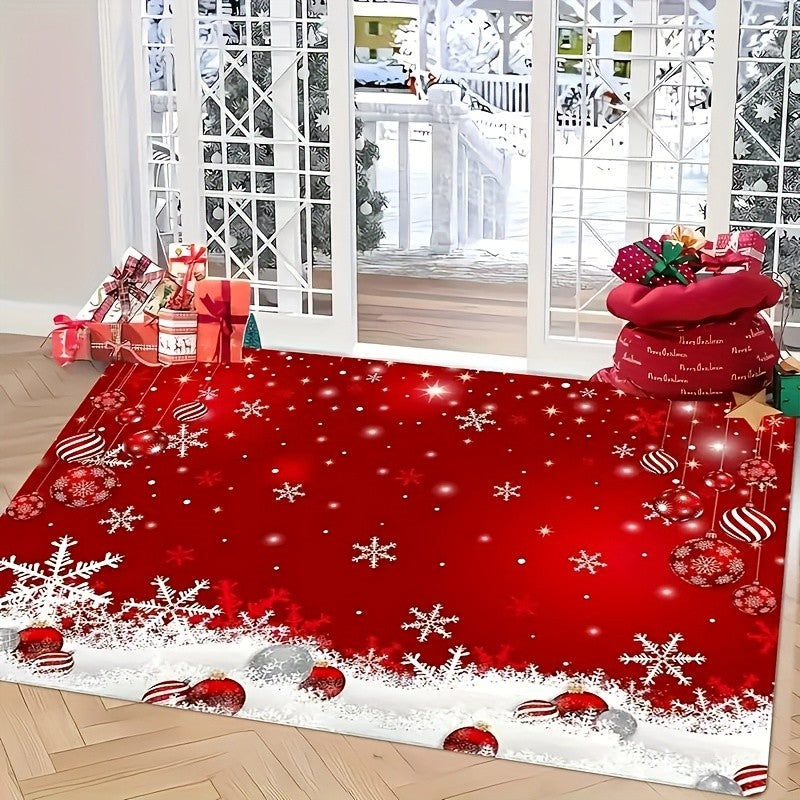 VIKAMA Red Festive Christmas Carpet Snowflake Bedroom Bedside Live Room Carpet Large Area Rugs for Living Room Home Decor