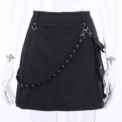 High Waist Black Skirts Harajuku Punk Gothic Women Sexy Patchwork Bandage Mini Female Streetwear Black Skirt