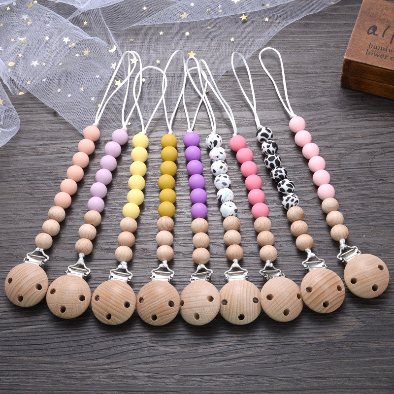 Baby Beech Pacifier Clip Round Colorful Silicone Teething Beads Food Grade Dummy Holder Soothe Chain Anti-drop Baby Nipple Chain