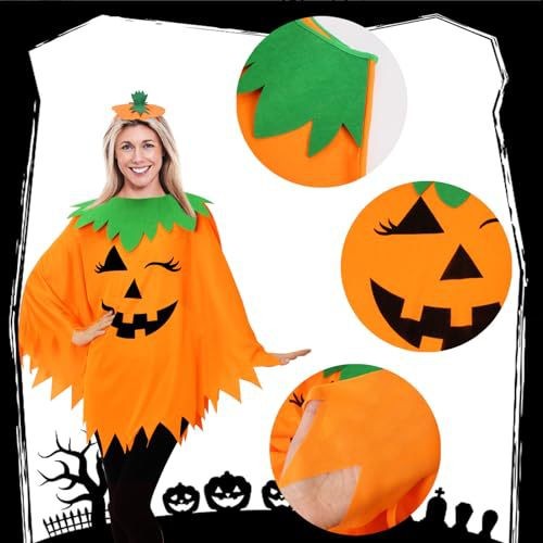 Halloween Party Adult Pumpkin unisex Costume Cloak Pumpkin Shawl Pumpkin Hat Headband Set Holiday Dress Up Cosplay