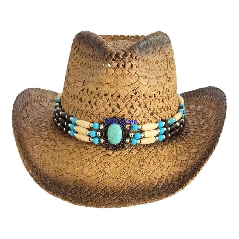 F3MF Fashionable Handwoven Straw Hat Roll Brims Sunproof Panama Hat for Women Bohemian Hat for Vacation and Everyday Wear