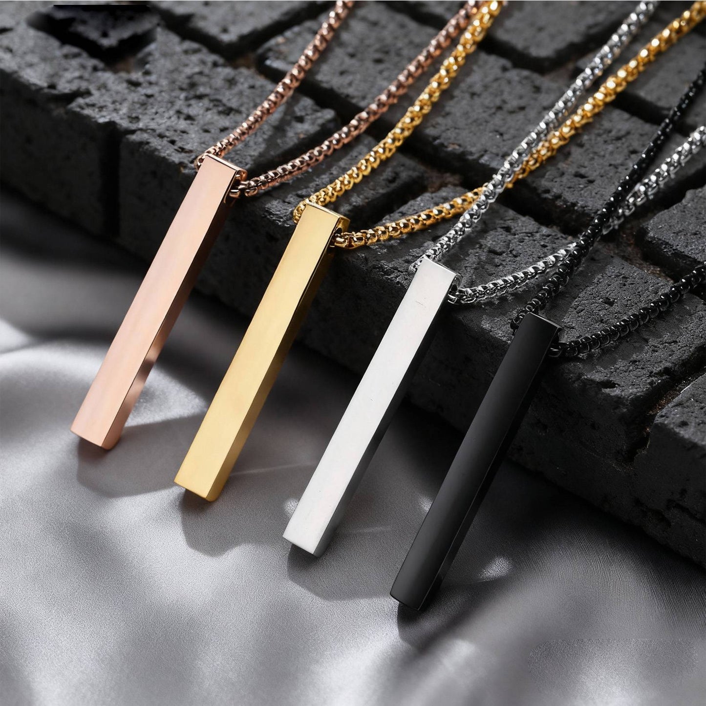 Colares à prova d'água para homens e mulheres, colar com pingente de barra vertical retangular de aço inoxidável, presentes casuais simples