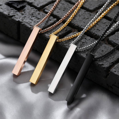 Colares à prova d'água para homens e mulheres, colar com pingente de barra vertical retangular de aço inoxidável, presentes casuais simples