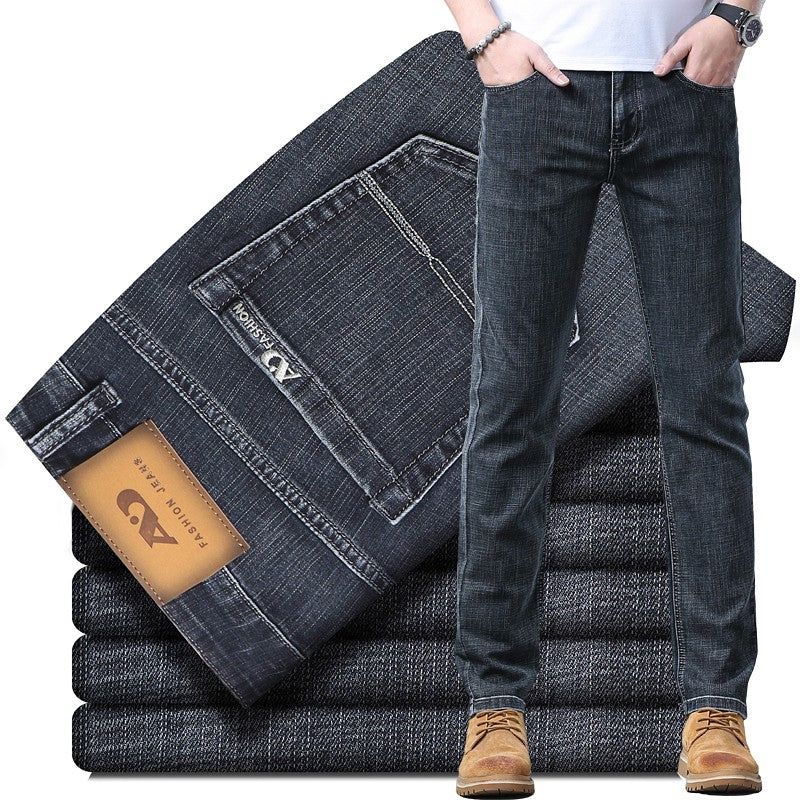 Calça Jeans Masculina Slim Fit 2024 de Material Fino ou Grosso Luxo Estilo Clássico Negócios Jeans Elástico Calças Masculinas Roupas