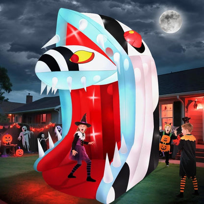 10FT Halloween Inflatable Snake Head with LED Light for Outdoor Yard Decoration Open Mouth and Sharp Teeth Design Perfect for H