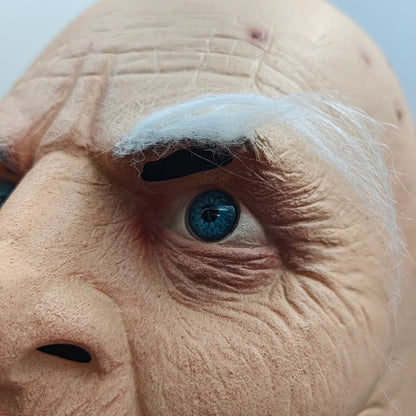 Realistic Wrinkled Old Man Horror Mask Scary Bald Head Halloween Costume Cosplay Prop Haunted House Party Accessory