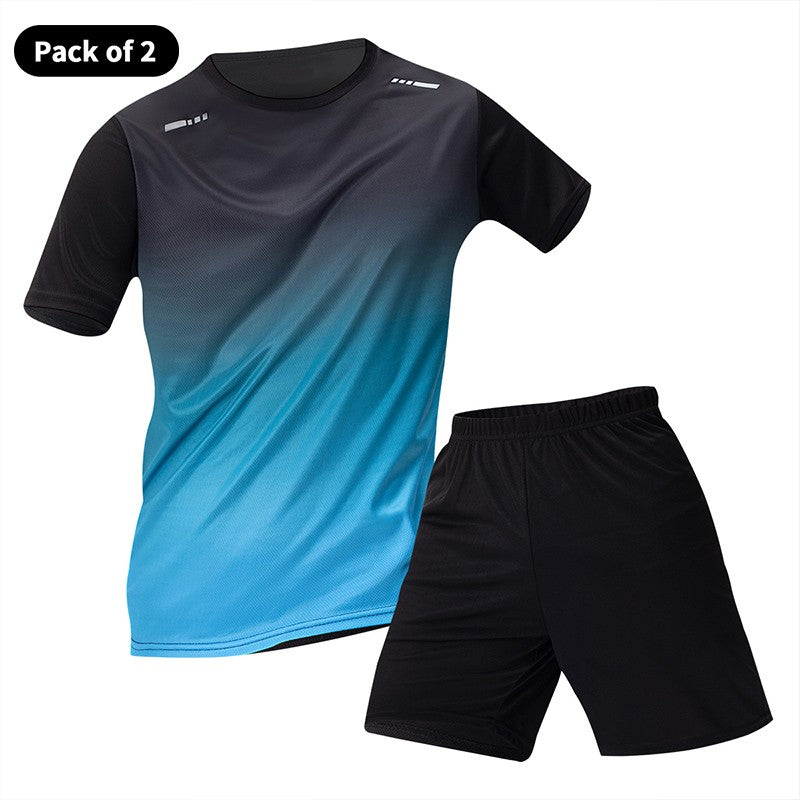 2-Piece Teenagers To Adults Parent-child Quick-drying Short-sleeved Sports Suit Men's Casual Round Neck Shirt Elastic Waist Pant
