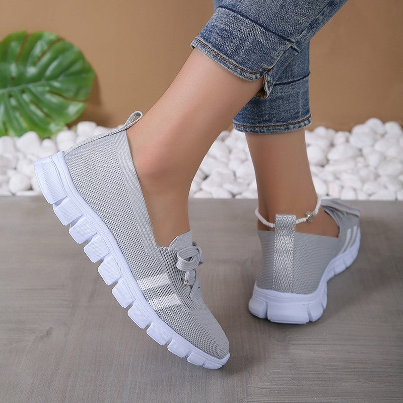 Fashion Striped Knitted Flats Women 2025 Summer Soft Sole Non Slip Walking Shoes Woman Plus Size 36-43 Low Heel Loafer Female