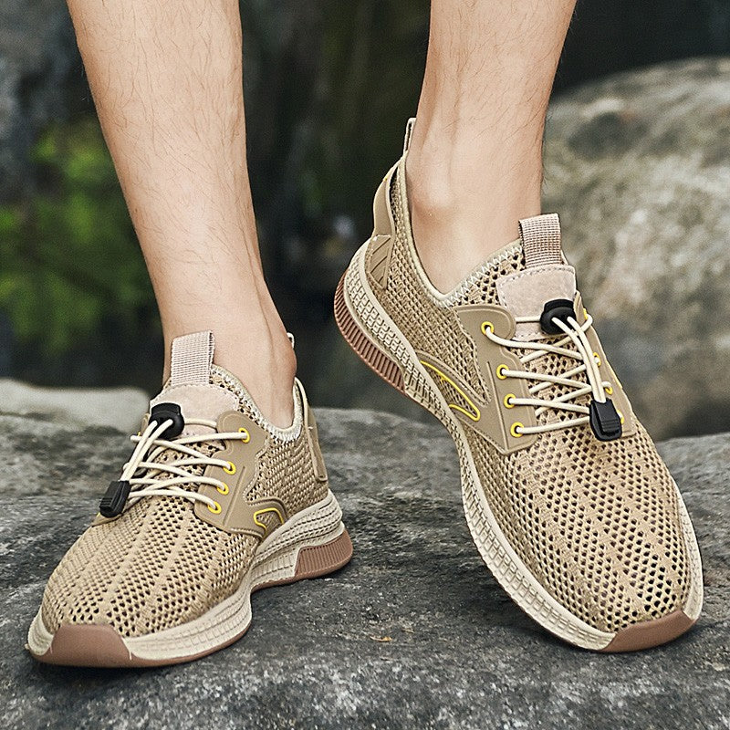 Sapatos Masculinos Casuais de Couro Genuíno para Exteriores Marca de Sapatos Masculinos para Escalada Caminhada Viagem Sapatilhas Respiráveis Masculinas Calçados de Verão