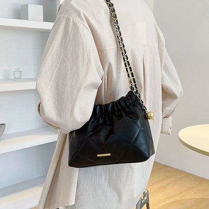 Chic Quilted Embroidered Thread Pu Women's Bag Fashion Chain Single Shoulder Bag, Stylish Crossbody Bag Perfect for Everyday Use