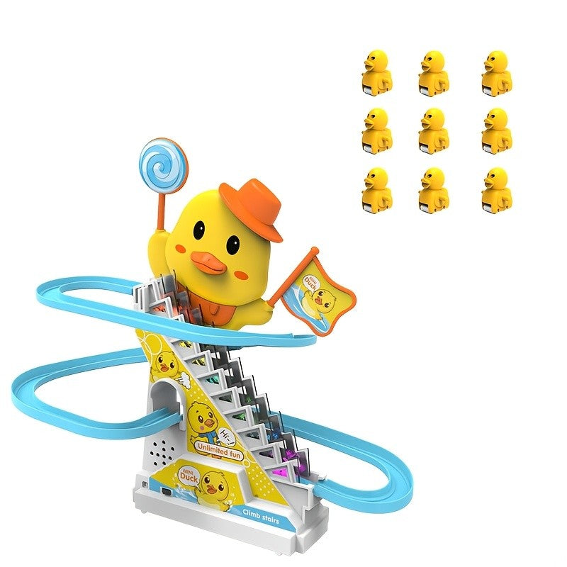Brinquedos Musicais de Pato Subindo Escadas com Luzes e Música para Crianças Presentes de Aniversário Patinhos Brinquedos para Meninas