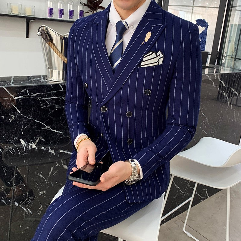 Customized High Quality Men's Pinstripe Tuxedo Suits Peak Lapel 2-Piece Blazer And Pants Set for Formal Wedding