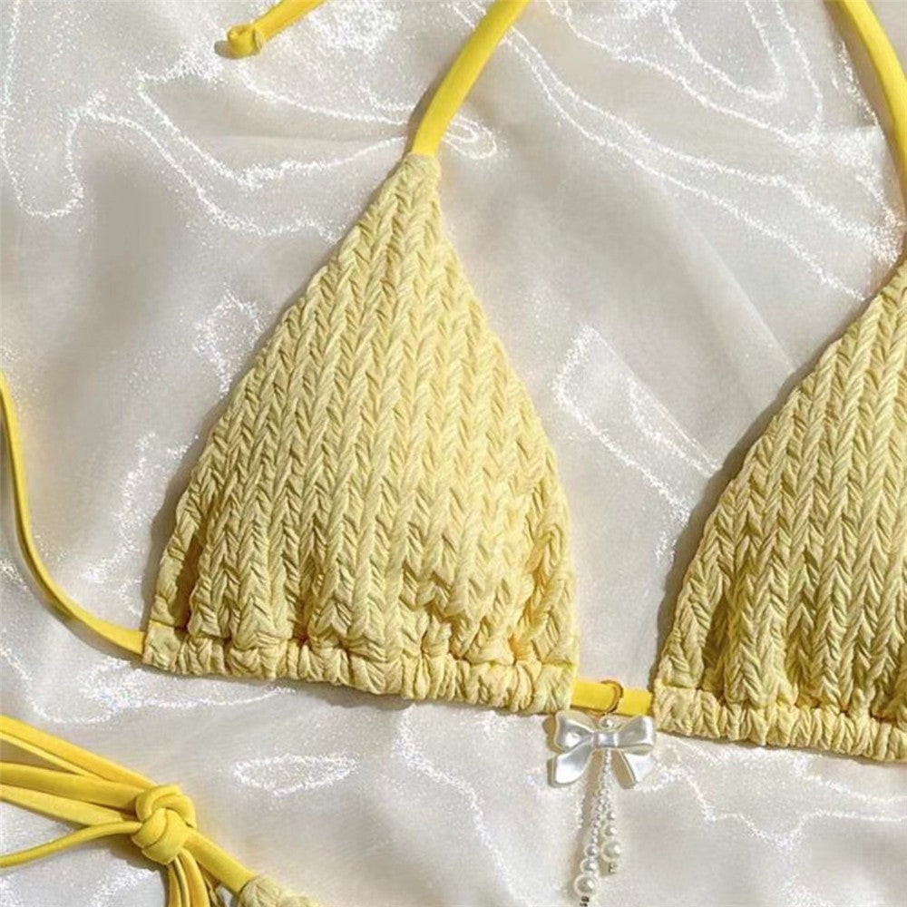 Yellow Halter String Triangle Micro Bikini Thong Solid Swimwears Micro Thong Sexy Swimsuit Women Bathing Suit Bikinis Sets 2025