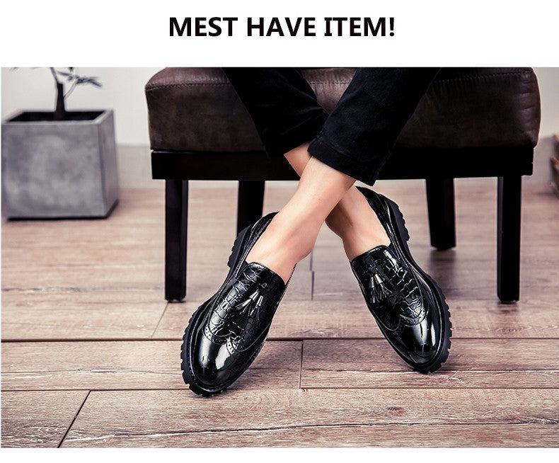 2024 new lazy man slip-on bean shoes men's business casual crocodile print 46 large size fringed leather shoes men