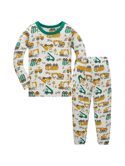 Pajamas Set for Boys 100% Cotton Full Print Excavator Kids Pjs Long Sleeve Elastic Cuffs Soft Sleepwear For Age 1-8 Years