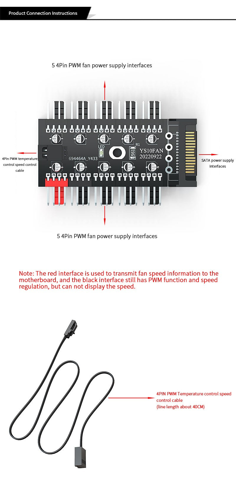 TEUCER 1 to 10 PWM Fan HUB 4PIN 3PIN 12V Splitter Cable Splitter Desktop Computer Cooling Fan Extension Adapter