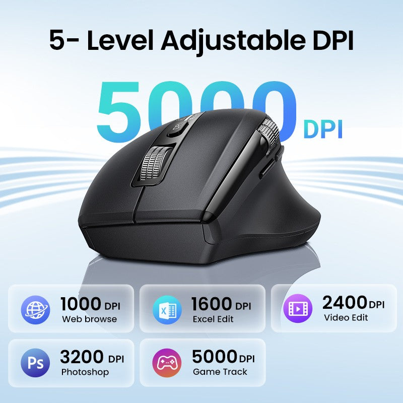 Mouse sem fio UGREEN de rolagem ultrarrápida Bluetooth 5.4 2.4G Ergonômico 5000DPI para MacBook Tablet Laptops Computadores PC