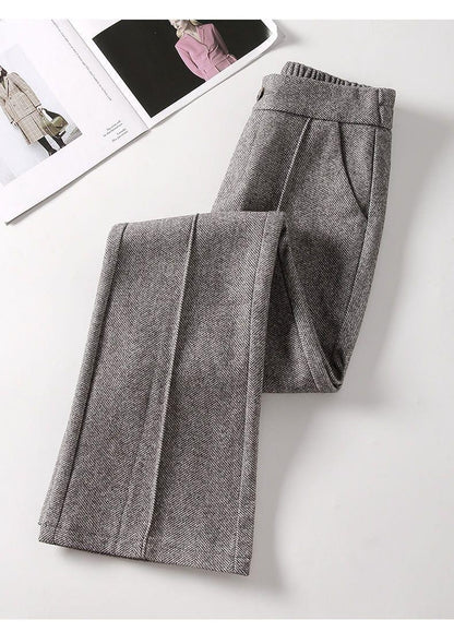 Faionable Thiened Woolen Flared Pants High Waist Casual Trousers for Women Autumn Winter New Sle Slimming Wide Leg Pants