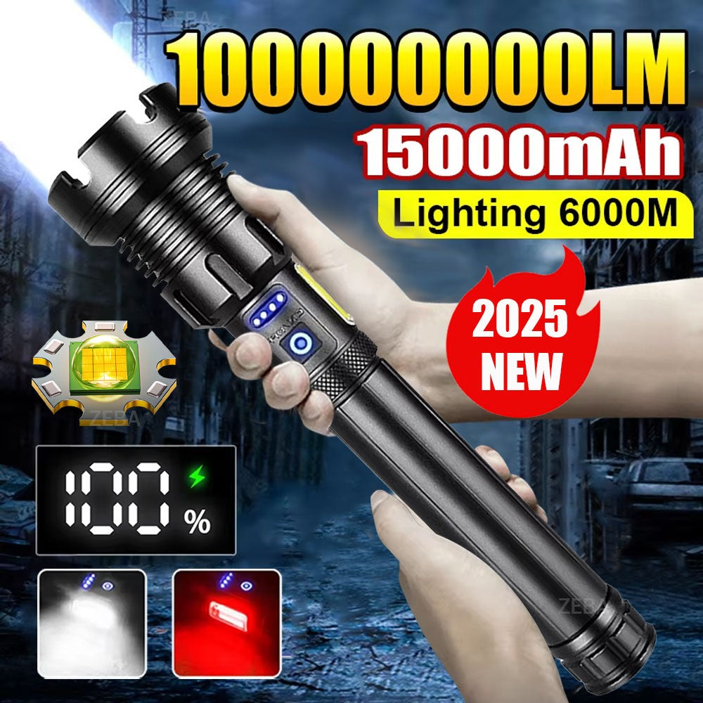 2025 New 15000mAh XHP390 Flashlights 10000000LM Ultra Powerful Flashlight Zoom USB Rechargeable Lantern Outdoor Camping Torch