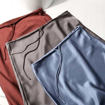 New In 2025 Spring Summer Solid Color Satin Long Skirt For Women High Waist Lace